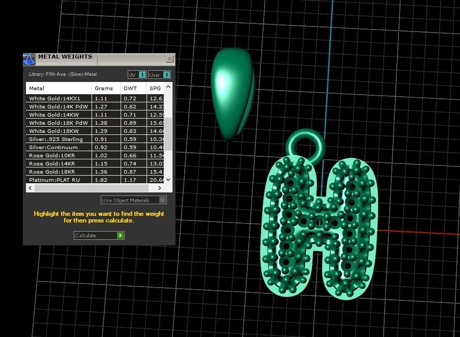 Model 525 Camber Initial H Letter Diamond Pendant 3D print model_14