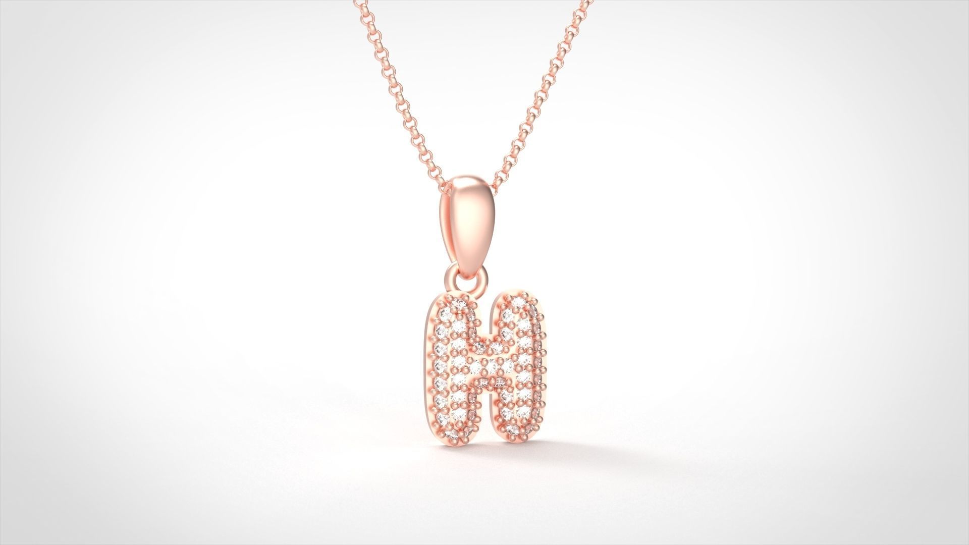 Model 525 Camber Initial H Letter Diamond Pendant 3D print model_6