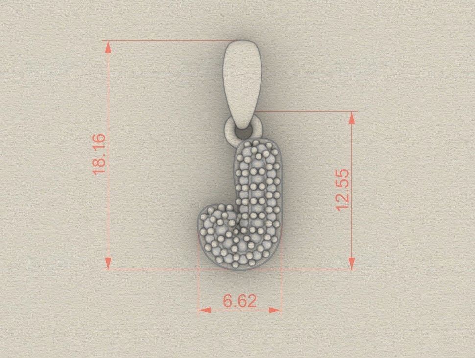 Model 527 Camber Initial J Letter Diamond Pendant 3D print model_8