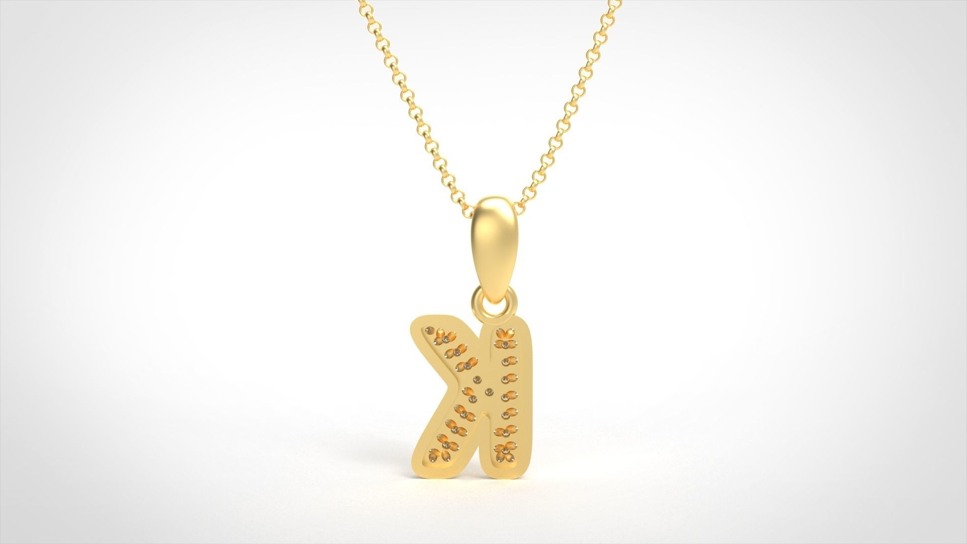 Model 528 Camber Initial K Letter Diamond Pendant 3D print model_4