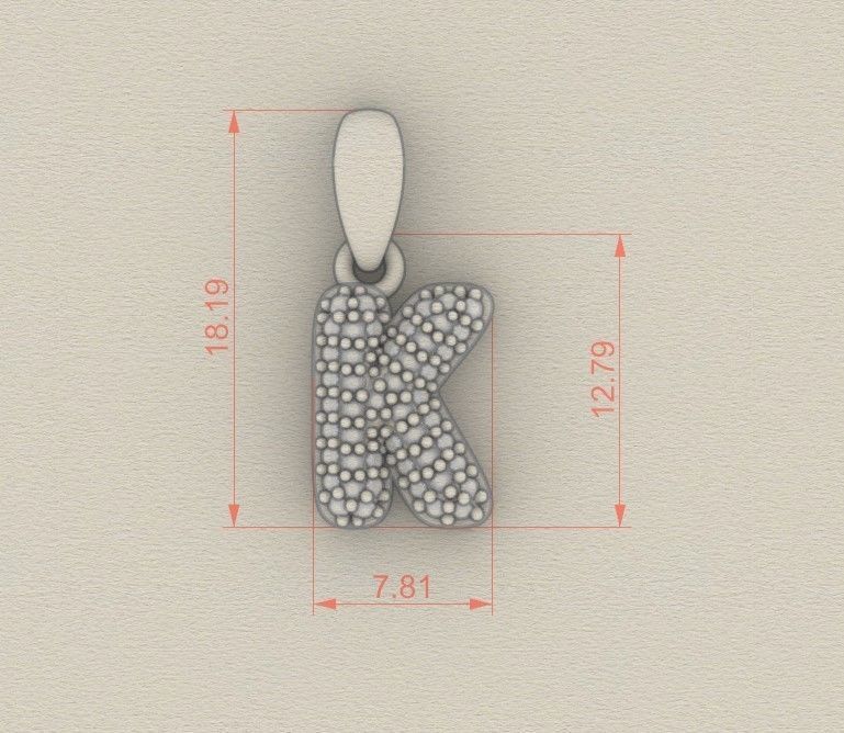 Model 528 Camber Initial K Letter Diamond Pendant 3D print model_7