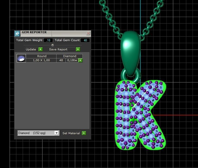 Model 528 Camber Initial K Letter Diamond Pendant 3D print model_12