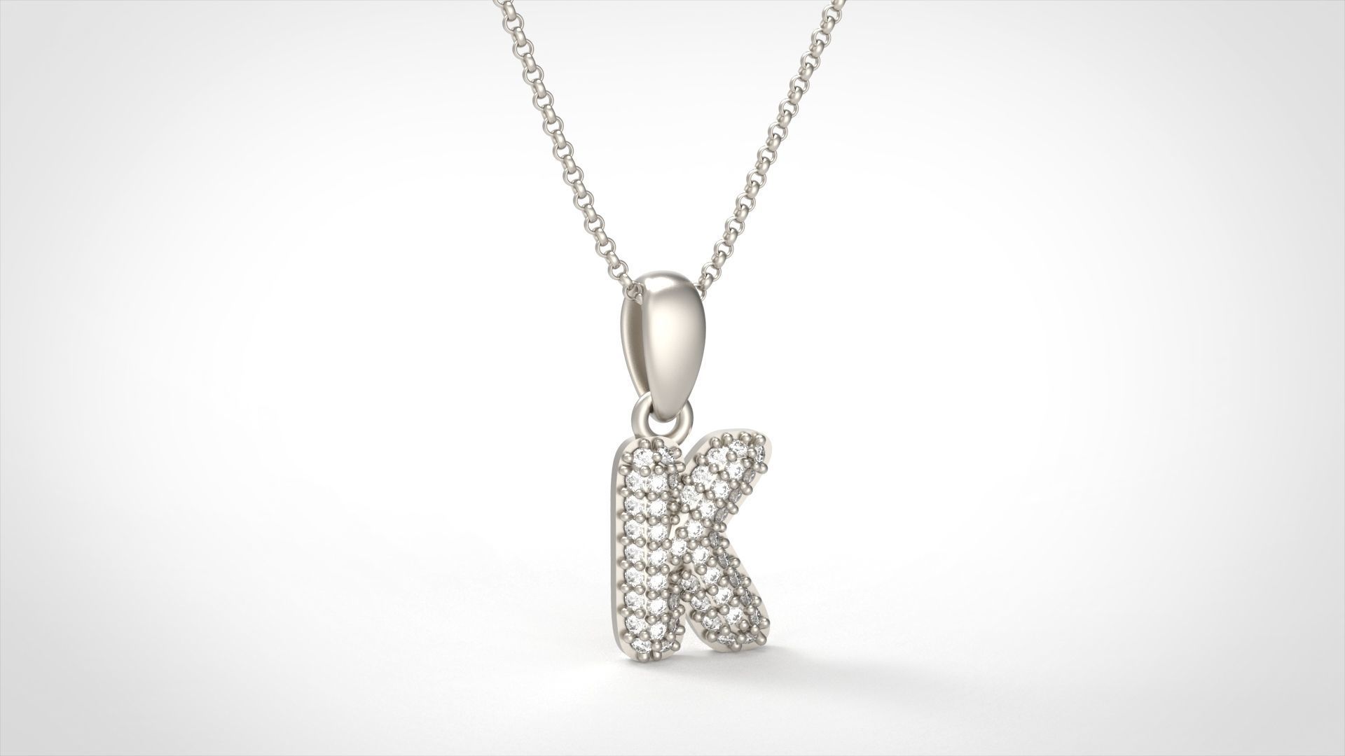 Model 528 Camber Initial K Letter Diamond Pendant 3D print model_5