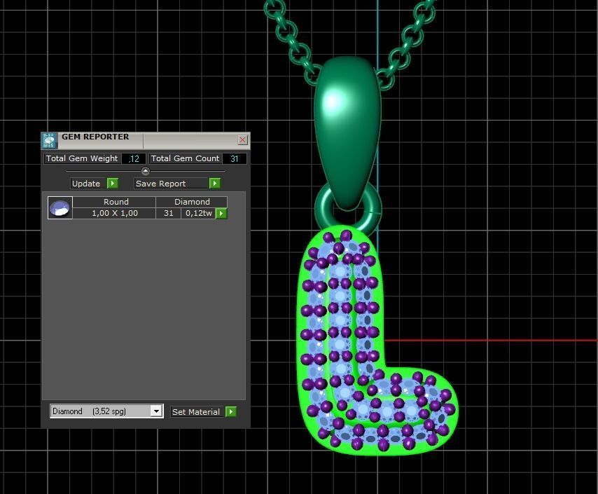 Model 529 Camber Initial L Letter Diamond Pendant 3D print model_12