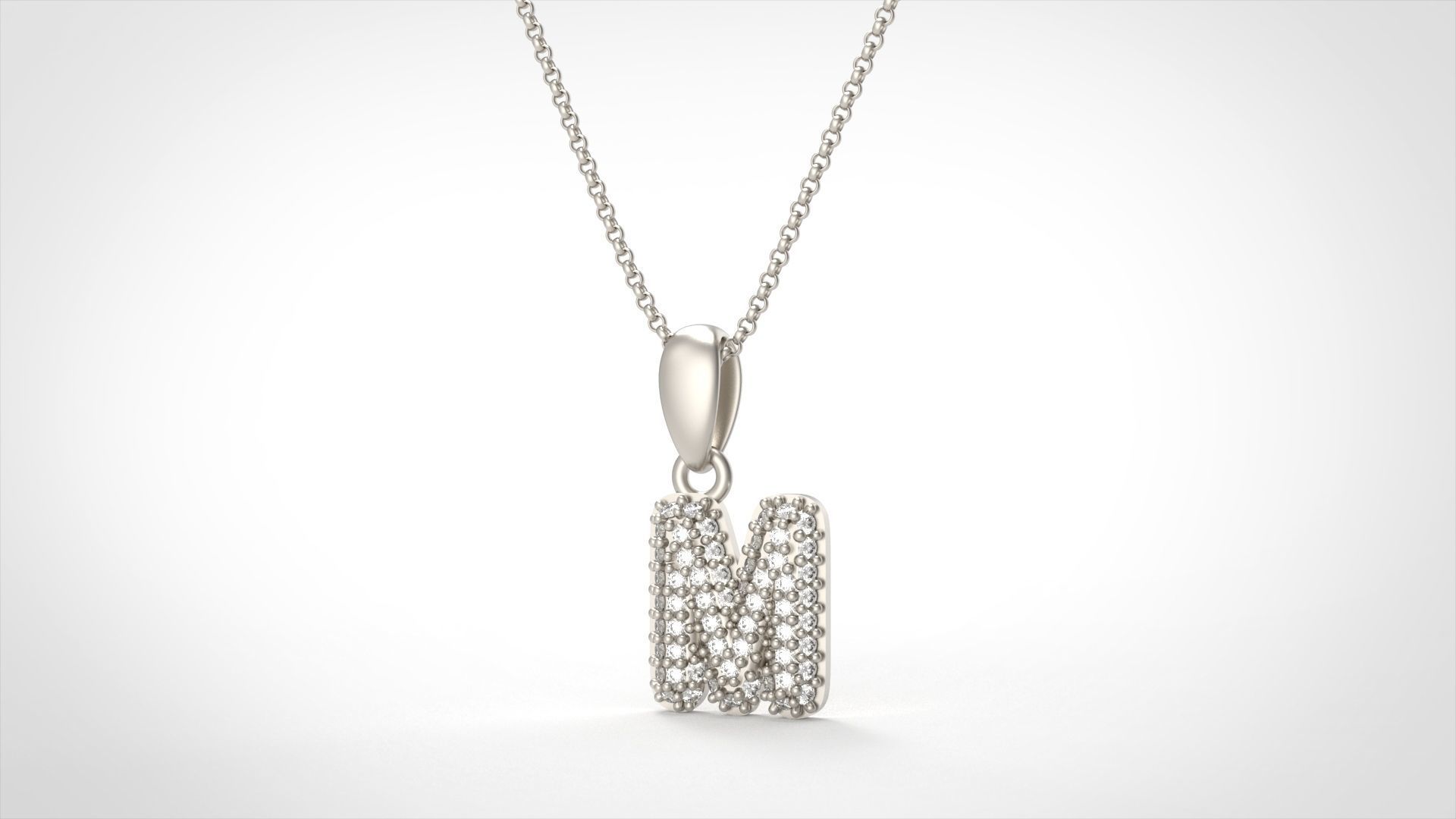 Model 530 Camber Initial M Letter Diamond Pendant 3D print model_5