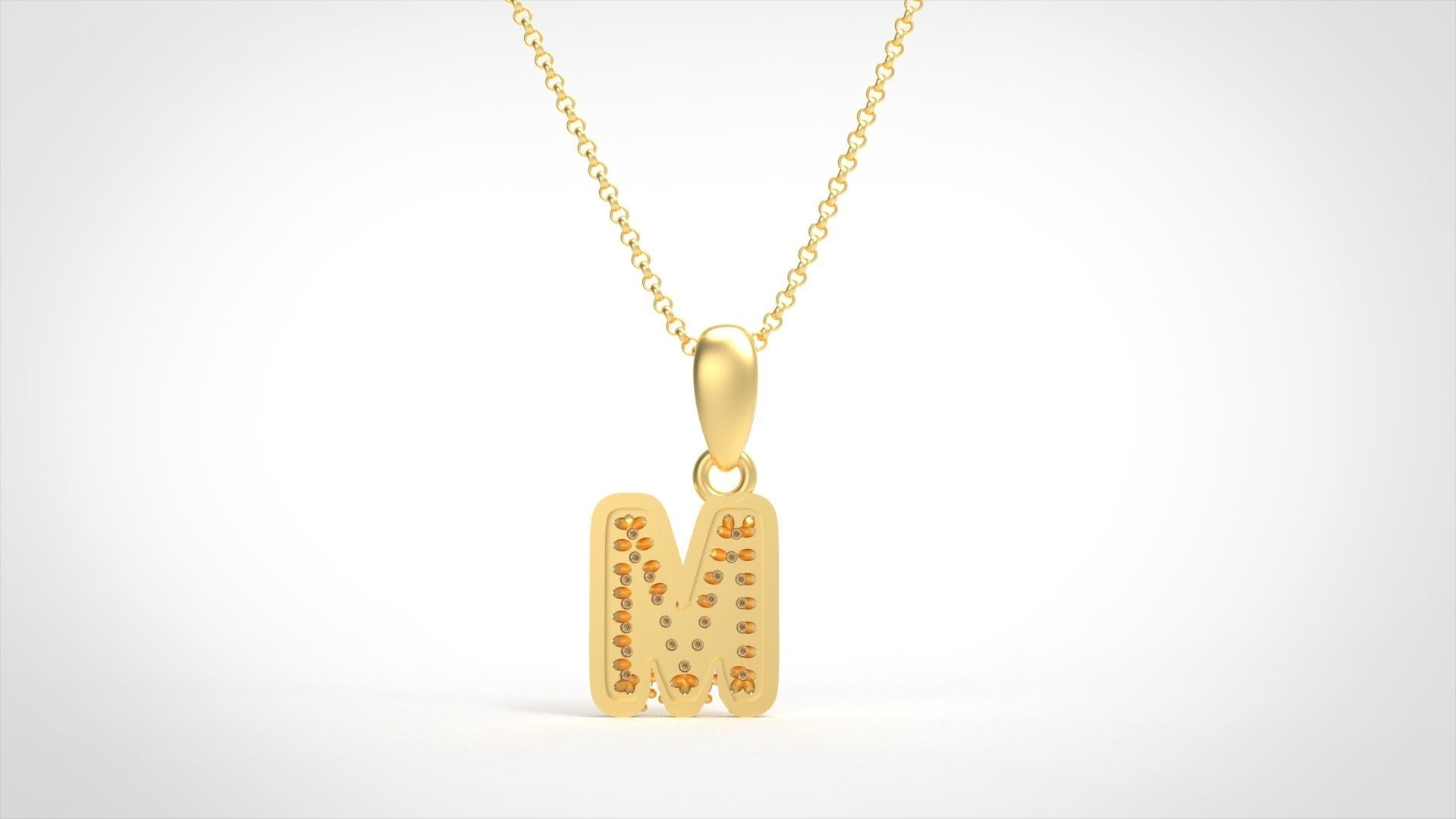 Model 530 Camber Initial M Letter Diamond Pendant 3D print model_3