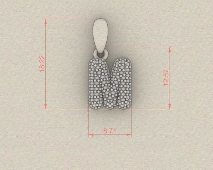 Model 530 Camber Initial M Letter Diamond Pendant 3D print model_7