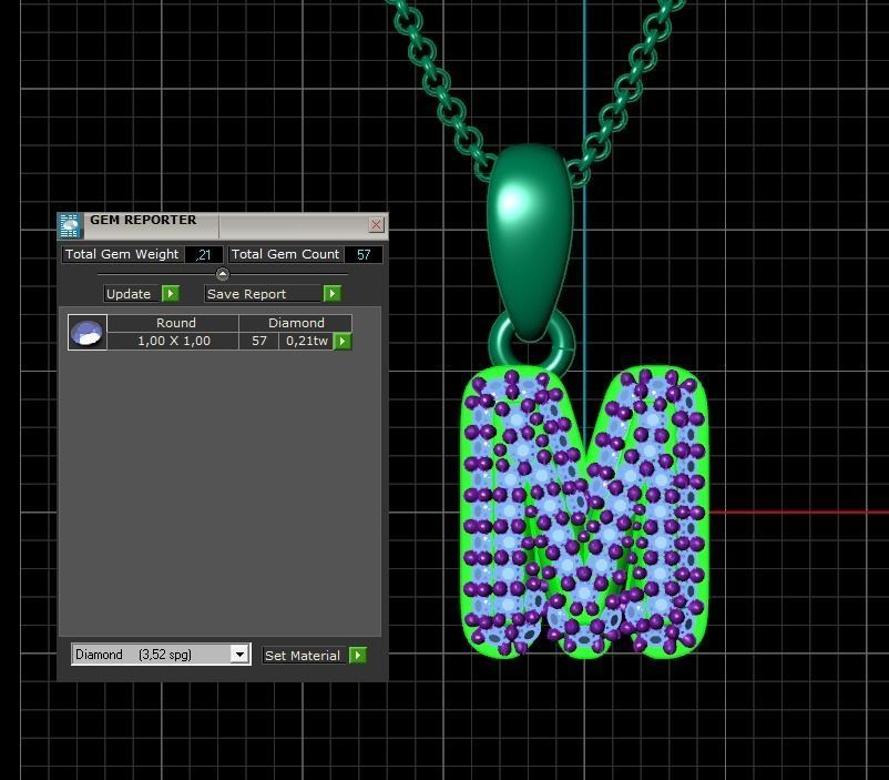 Model 530 Camber Initial M Letter Diamond Pendant 3D print model_12