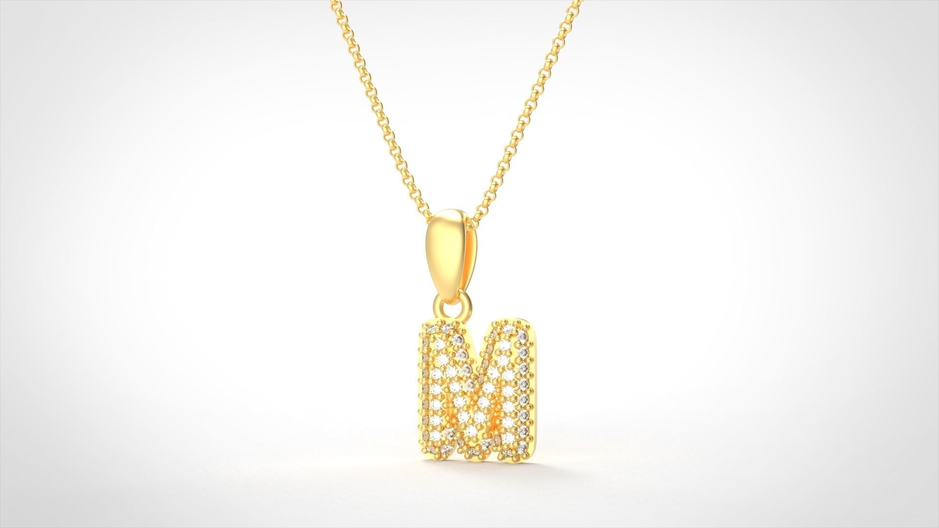 Model 530 Camber Initial M Letter Diamond Pendant 3D print model_1