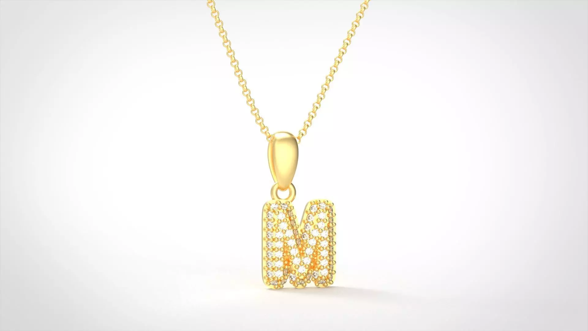 Model 530 Camber Initial M Letter Diamond Pendant 3D print model_0