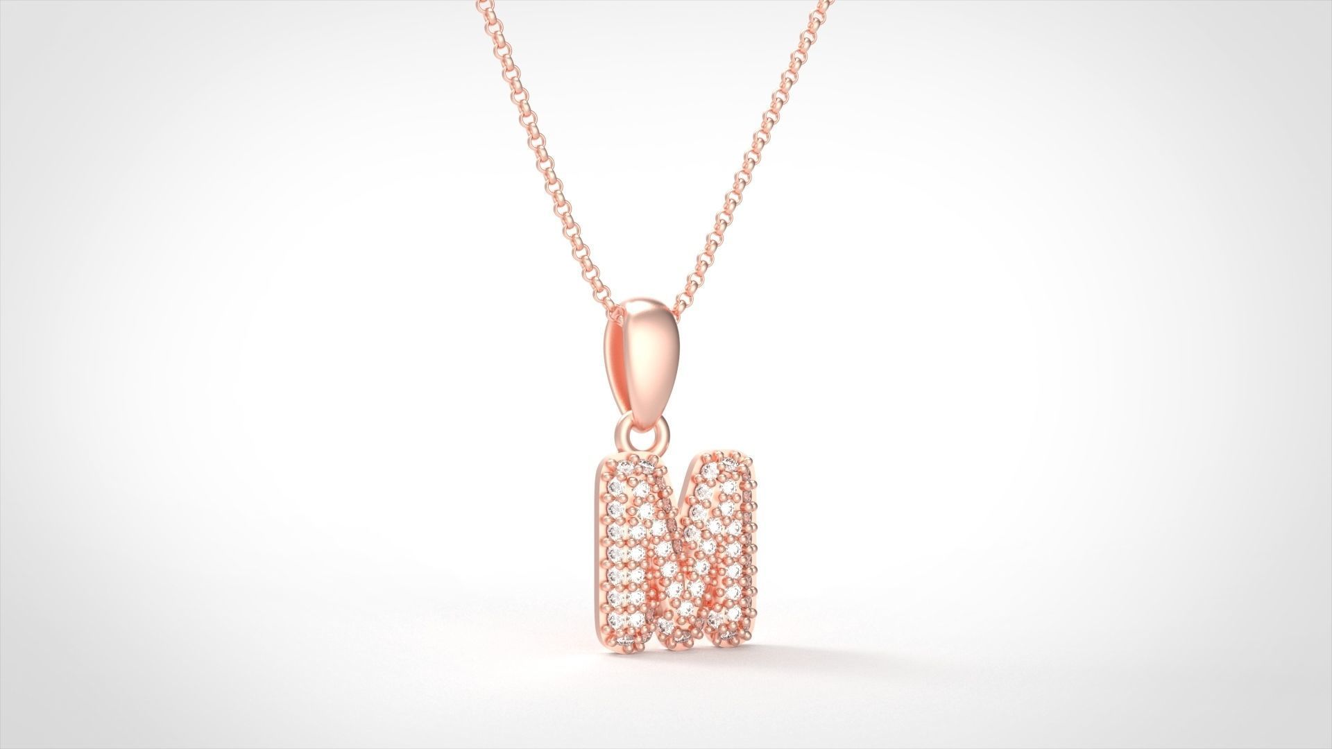 Model 530 Camber Initial M Letter Diamond Pendant 3D print model_6