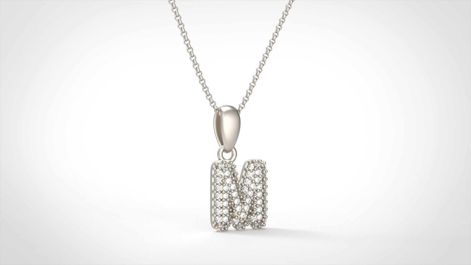 Model 530 Camber Initial M Letter Diamond Pendant 3D print model_4