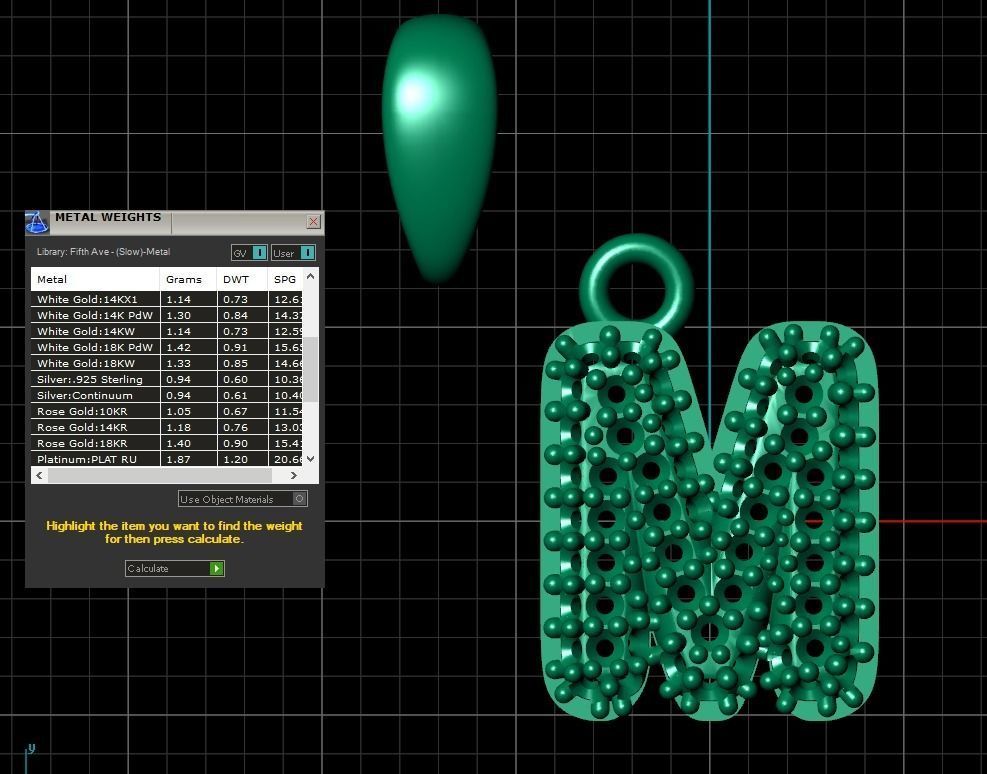 Model 530 Camber Initial M Letter Diamond Pendant 3D print model_14