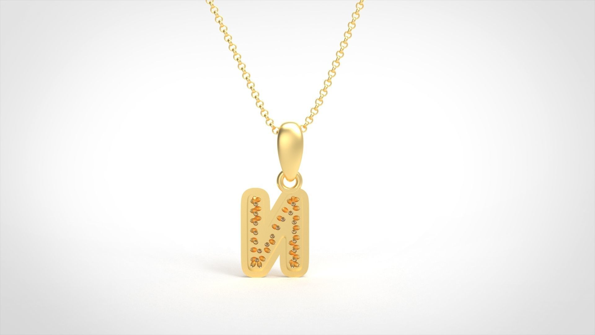 Model 531 Camber Initial N Letter Diamond Pendant 3D print model_4