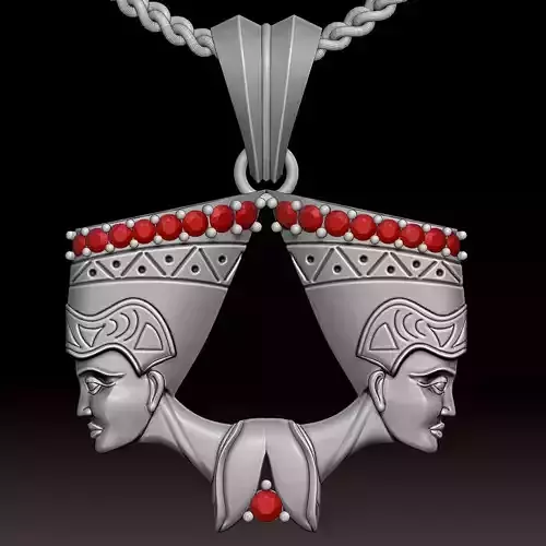 Nefertiti Pendant with gem Sculpture jewelry gold necklace