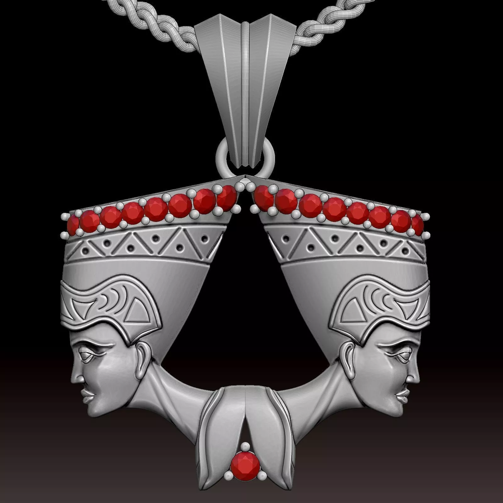 Nefertiti Pendant with gem Sculpture jewelry gold necklace 3D print model
