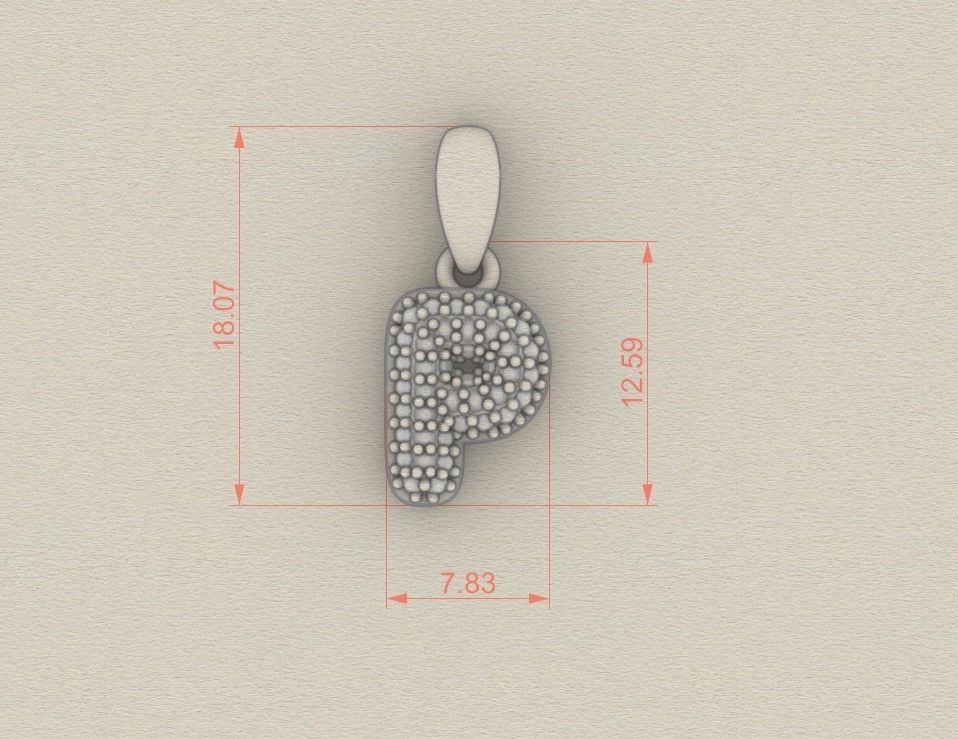 Model 533 Camber Initial P Letter Diamond Pendant 3D print model_7