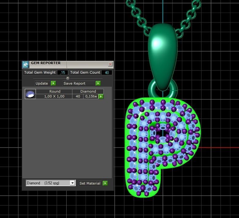 Model 533 Camber Initial P Letter Diamond Pendant 3D print model_12
