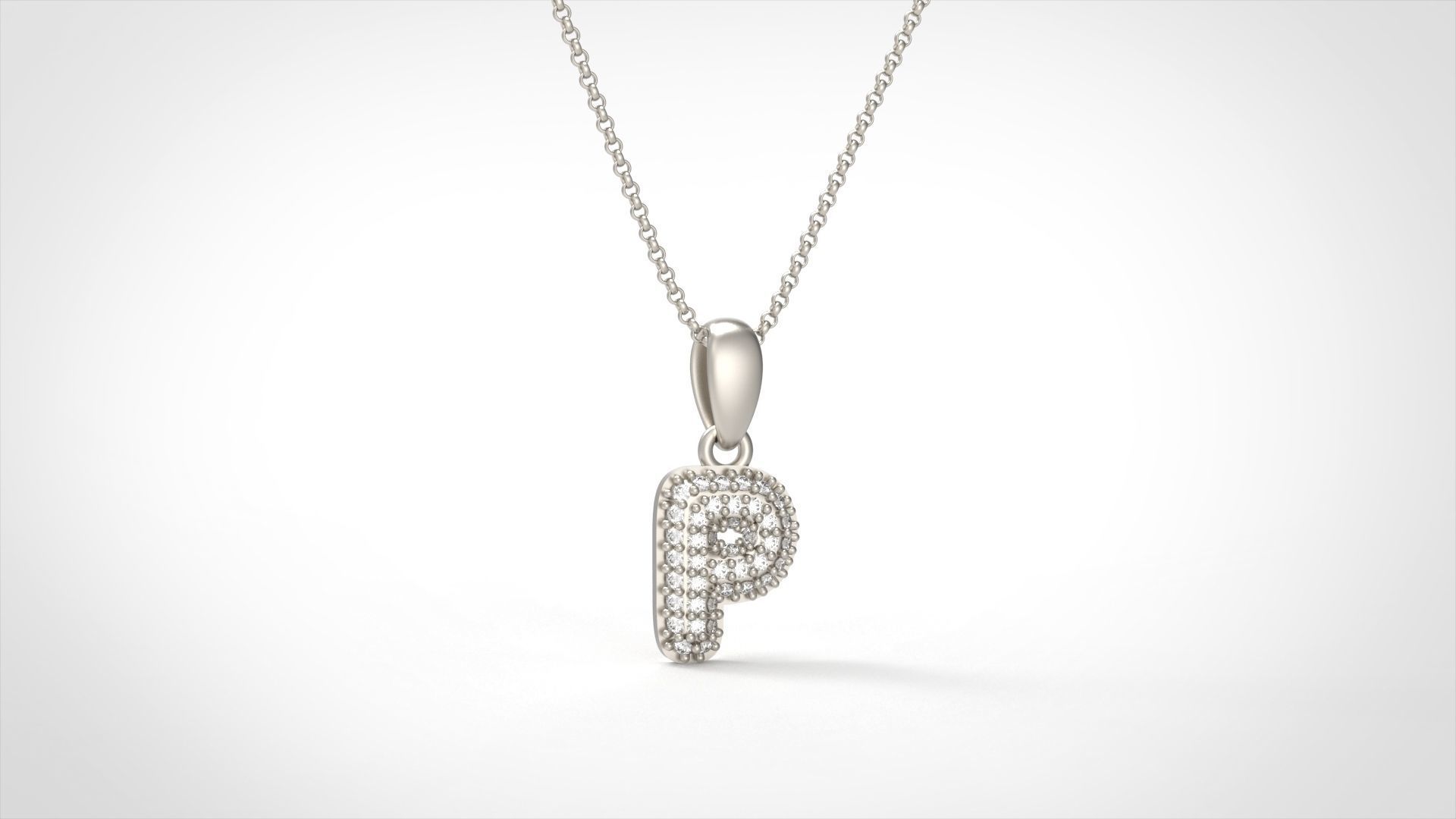 Model 533 Camber Initial P Letter Diamond Pendant 3D print model_4