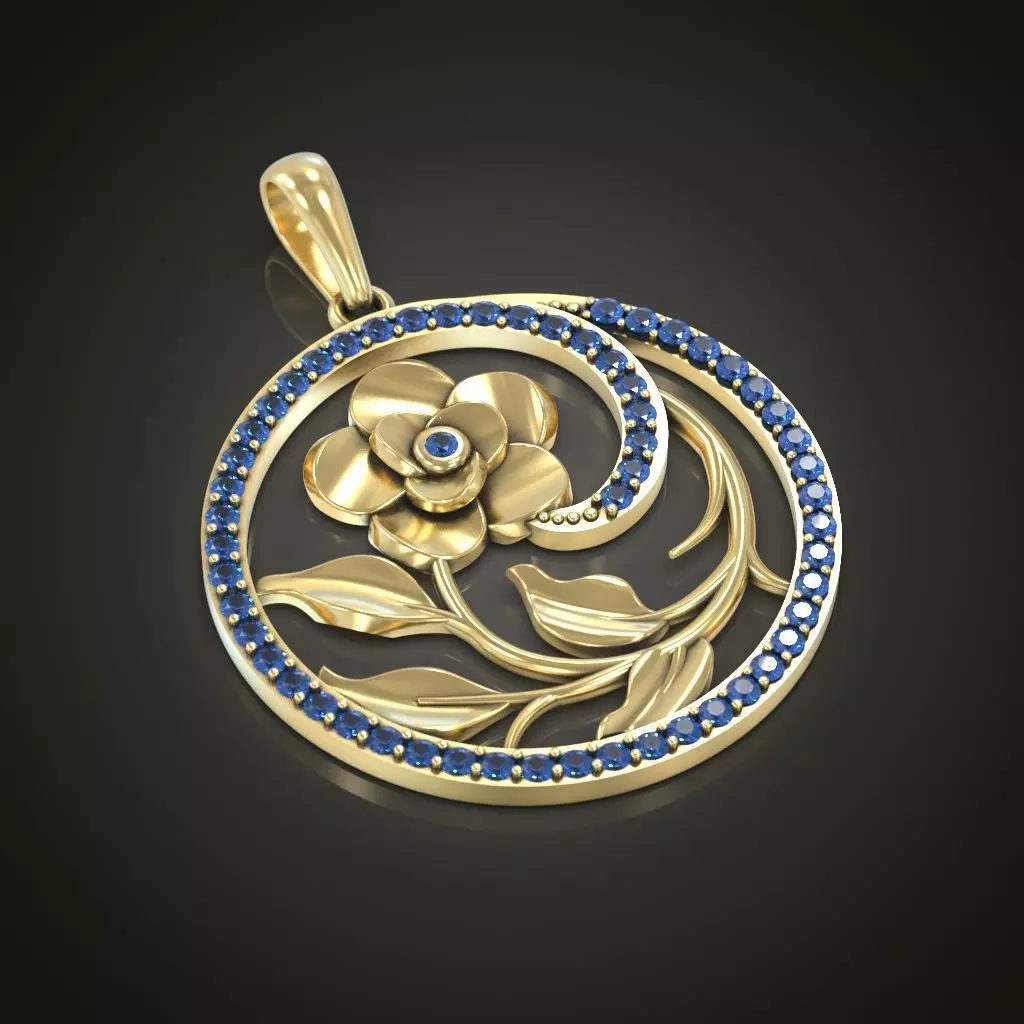 Pendant flower round gems 3D print model_0