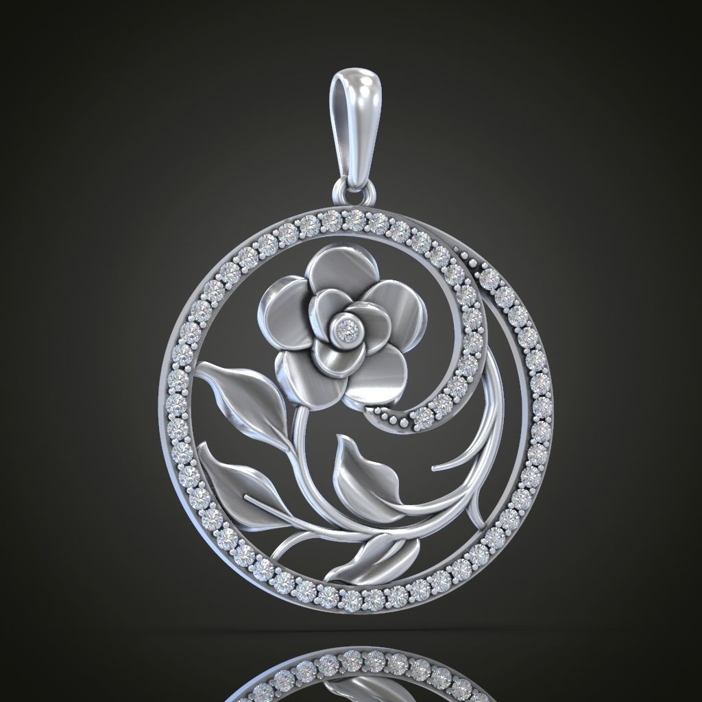 Pendant flower round gems 3D print model_1