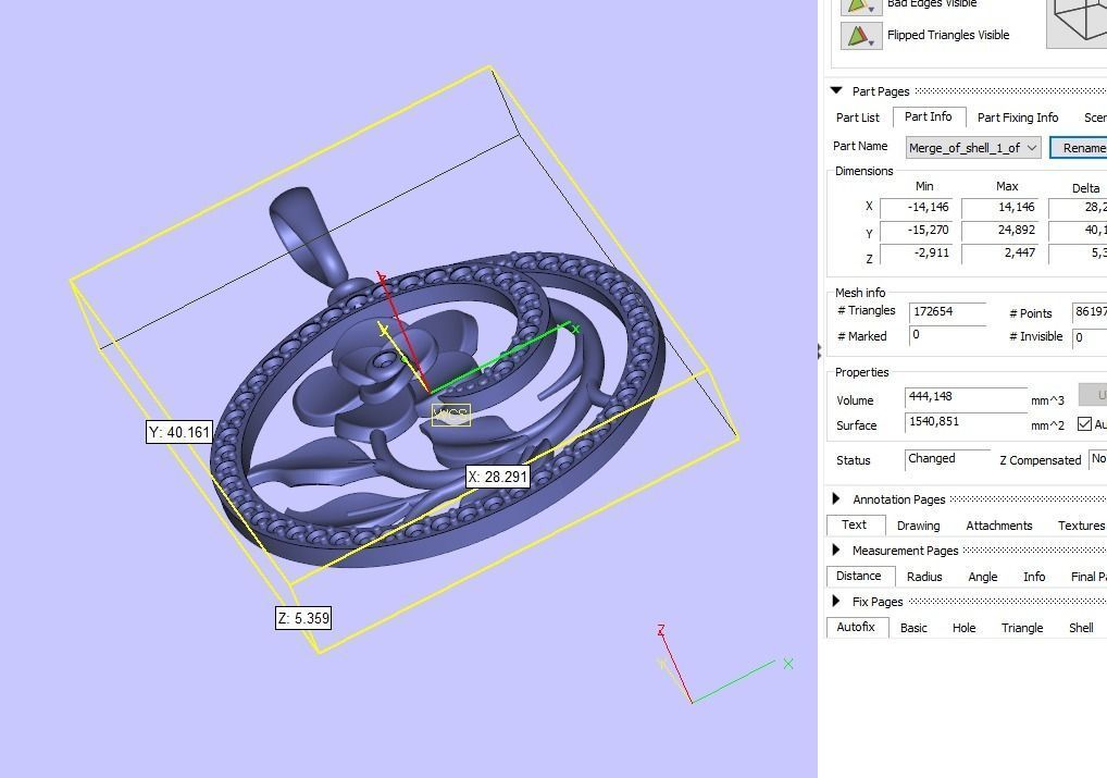 Pendant flower round gems 3D print model_9