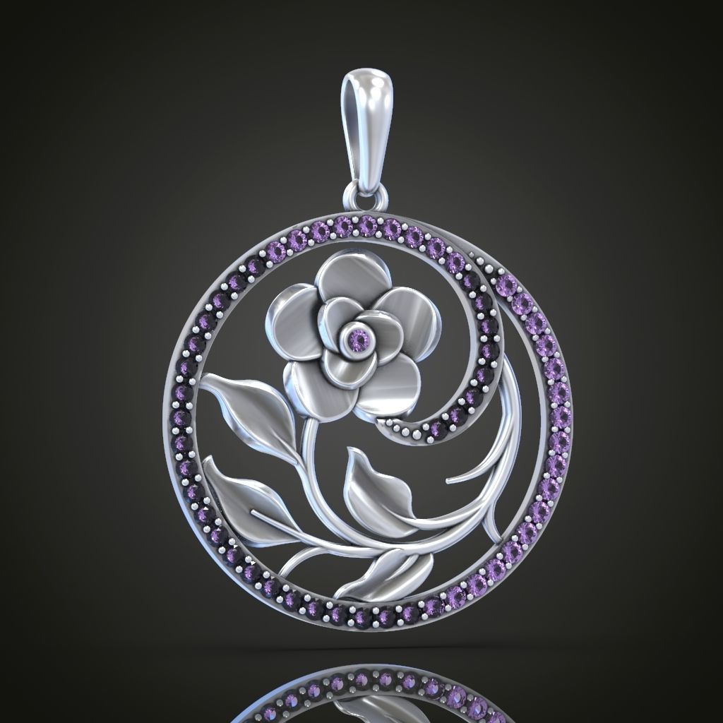 Pendant flower round gems 3D print model_2