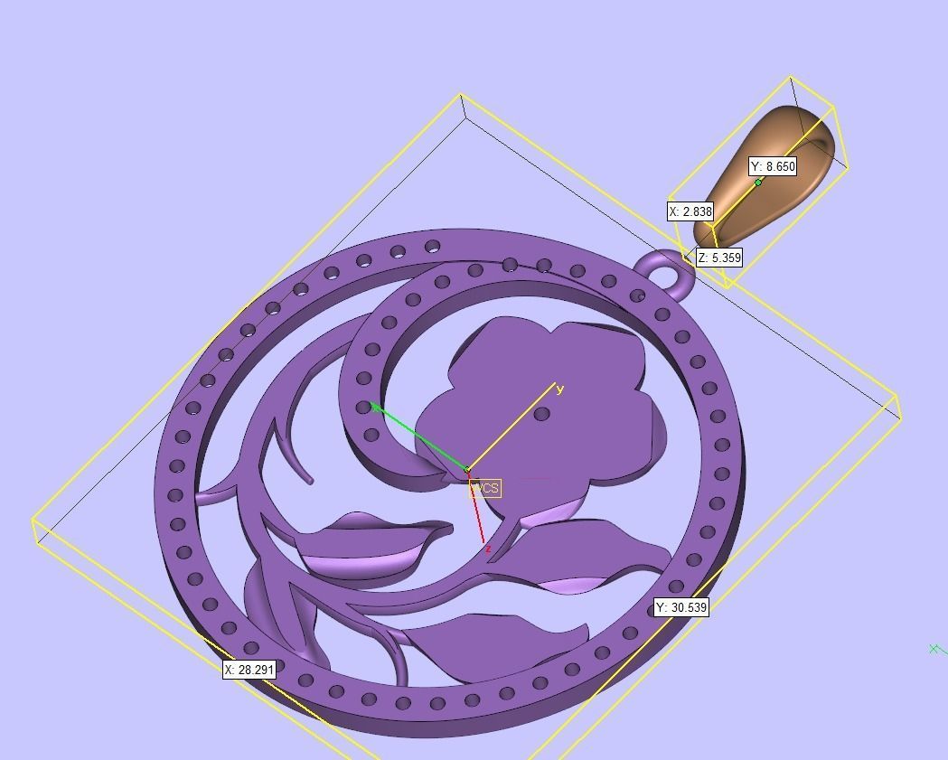 Pendant flower round gems 3D print model_8