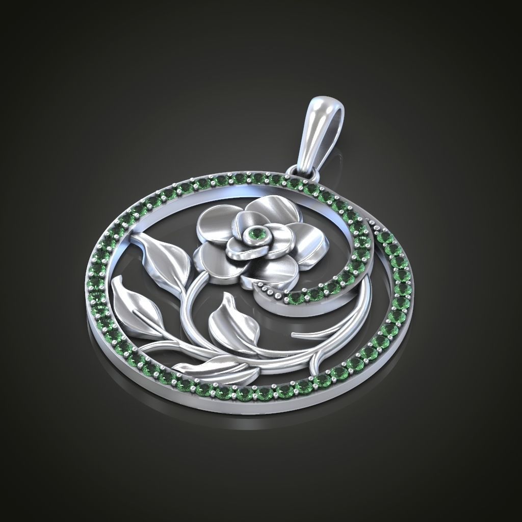 Pendant flower round gems 3D print model_4