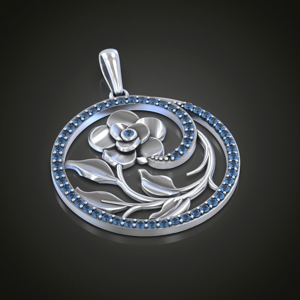 Pendant flower round gems 3D print model_5