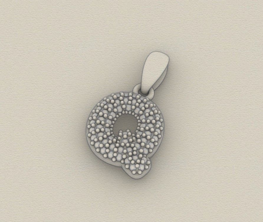 Model 534 Camber Initial Q Letter Diamond Pendant 3D print model_10