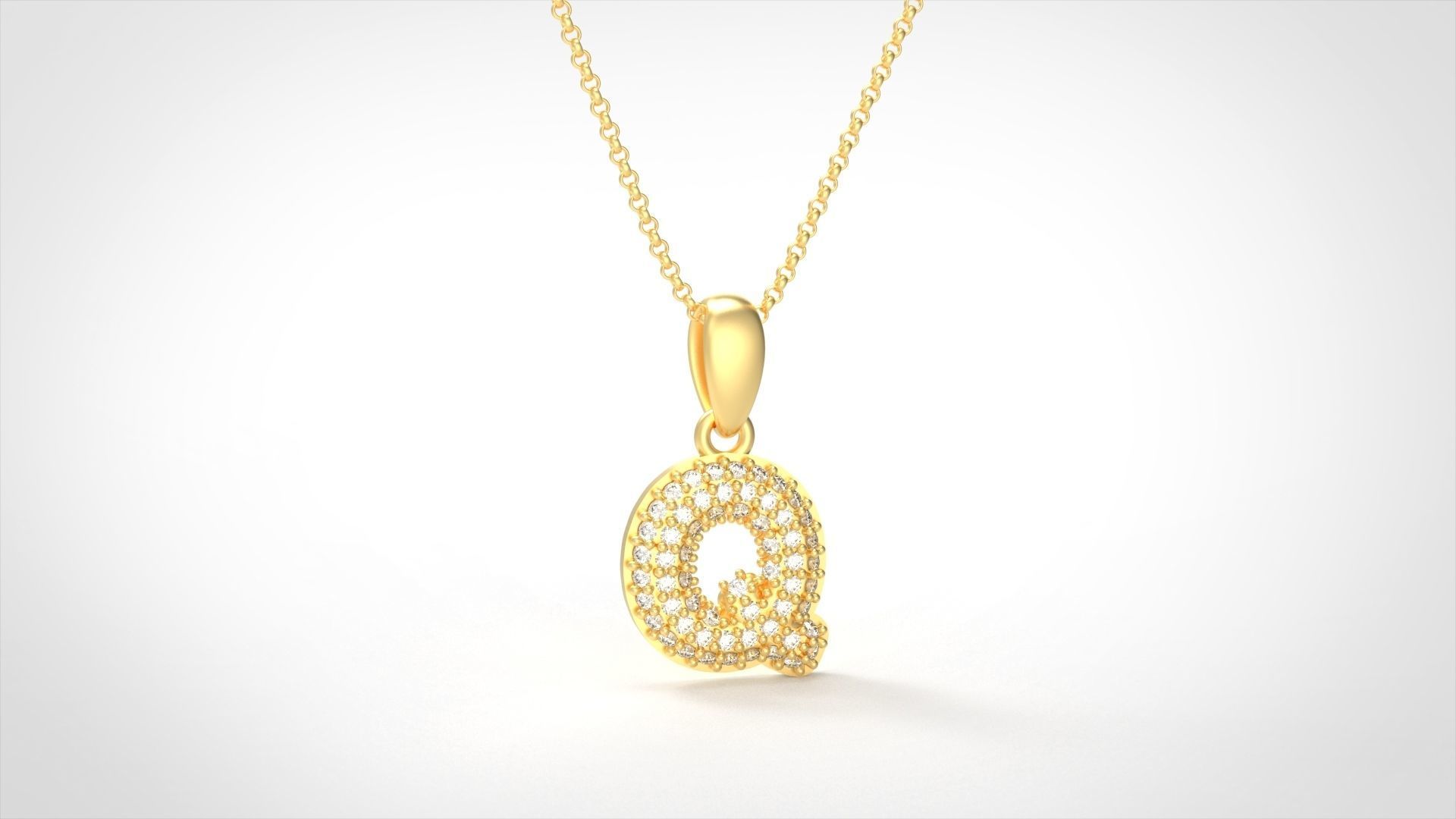 Model 534 Camber Initial Q Letter Diamond Pendant 3D print model_1