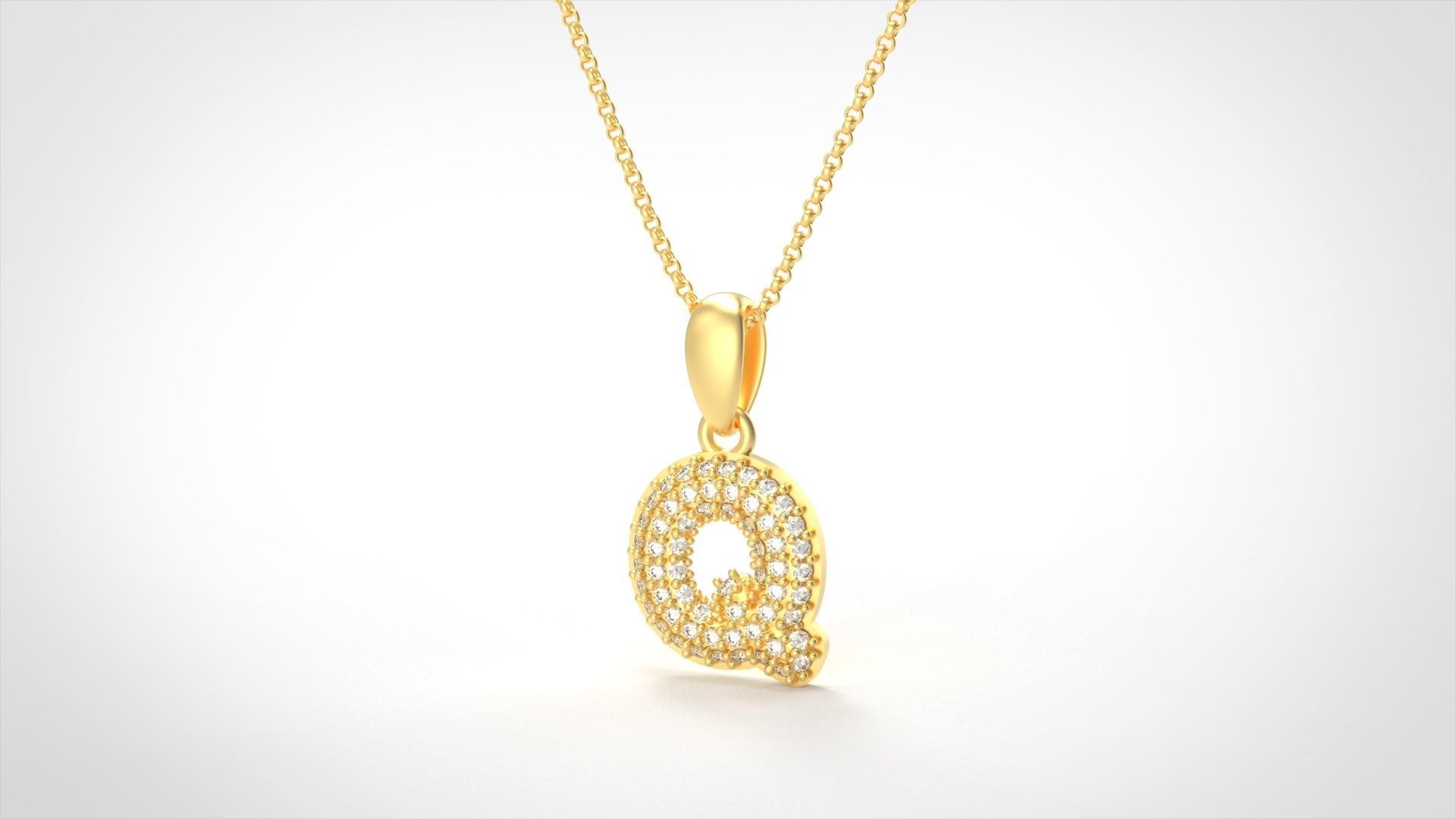 Model 534 Camber Initial Q Letter Diamond Pendant 3D print model_2