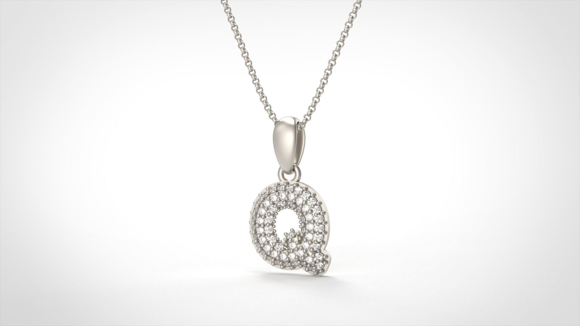 Model 534 Camber Initial Q Letter Diamond Pendant 3D print model_5