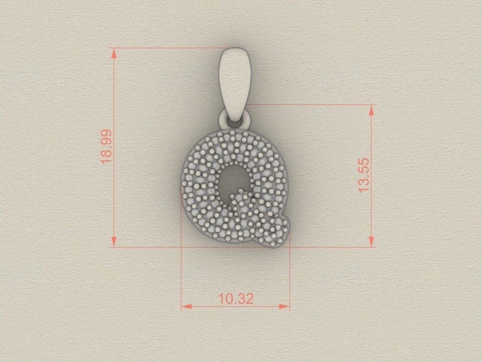 Model 534 Camber Initial Q Letter Diamond Pendant 3D print model_7