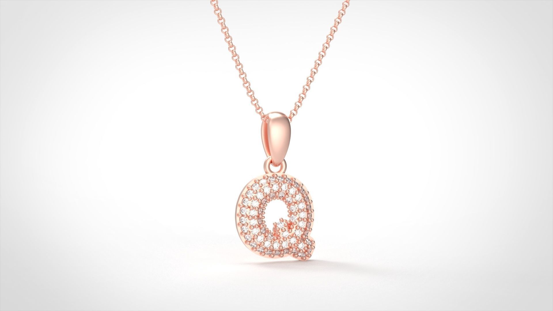Model 534 Camber Initial Q Letter Diamond Pendant 3D print model_6
