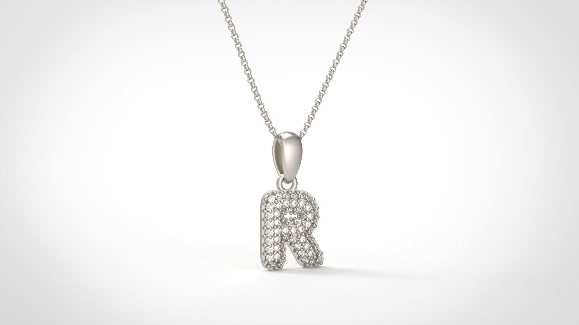 Model 535 Camber Initial R Letter Diamond Pendant 3D print model_5