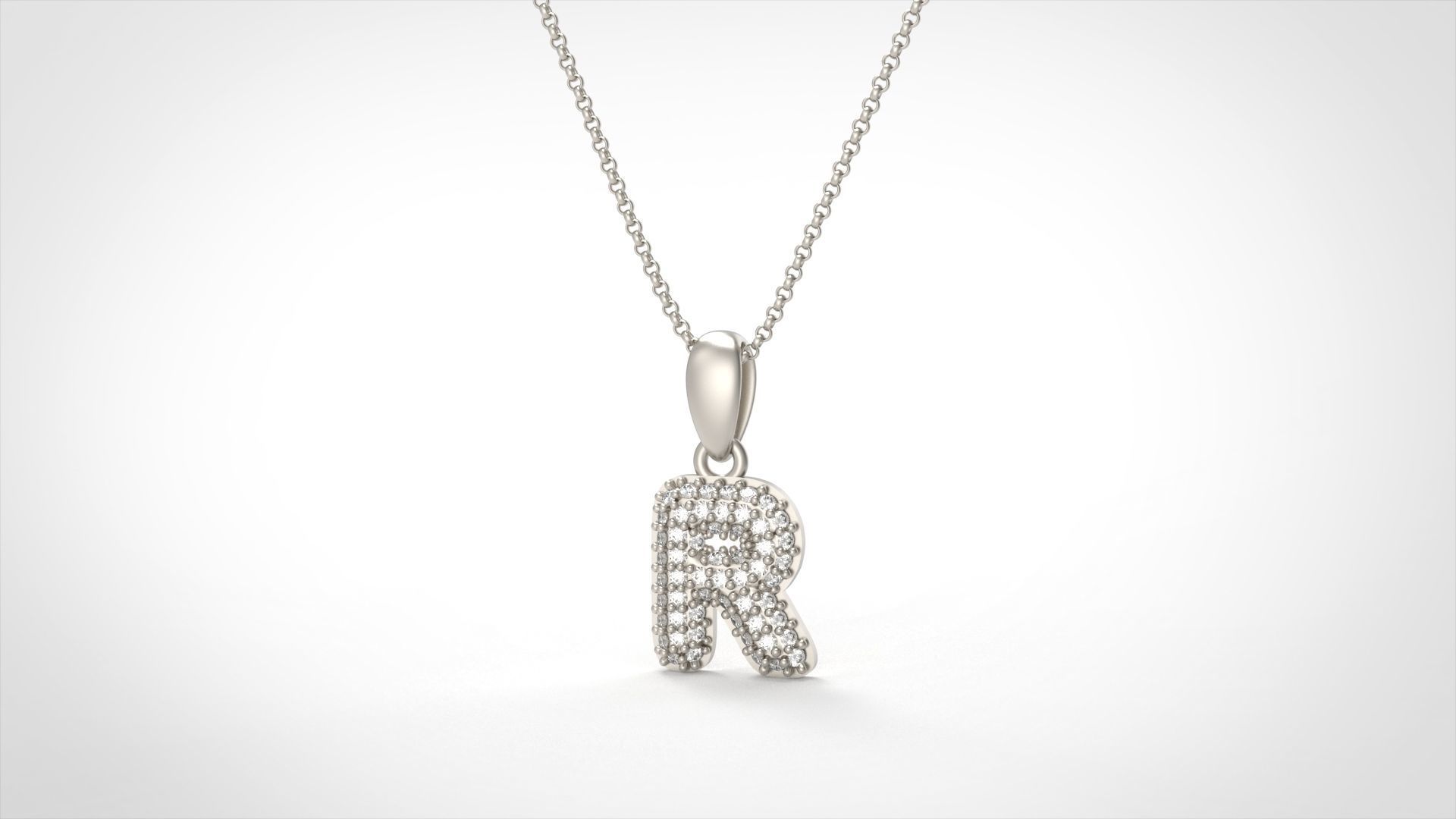 Model 535 Camber Initial R Letter Diamond Pendant 3D print model_6