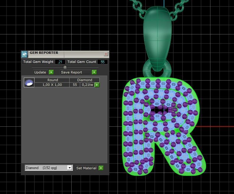 Model 535 Camber Initial R Letter Diamond Pendant 3D print model_12