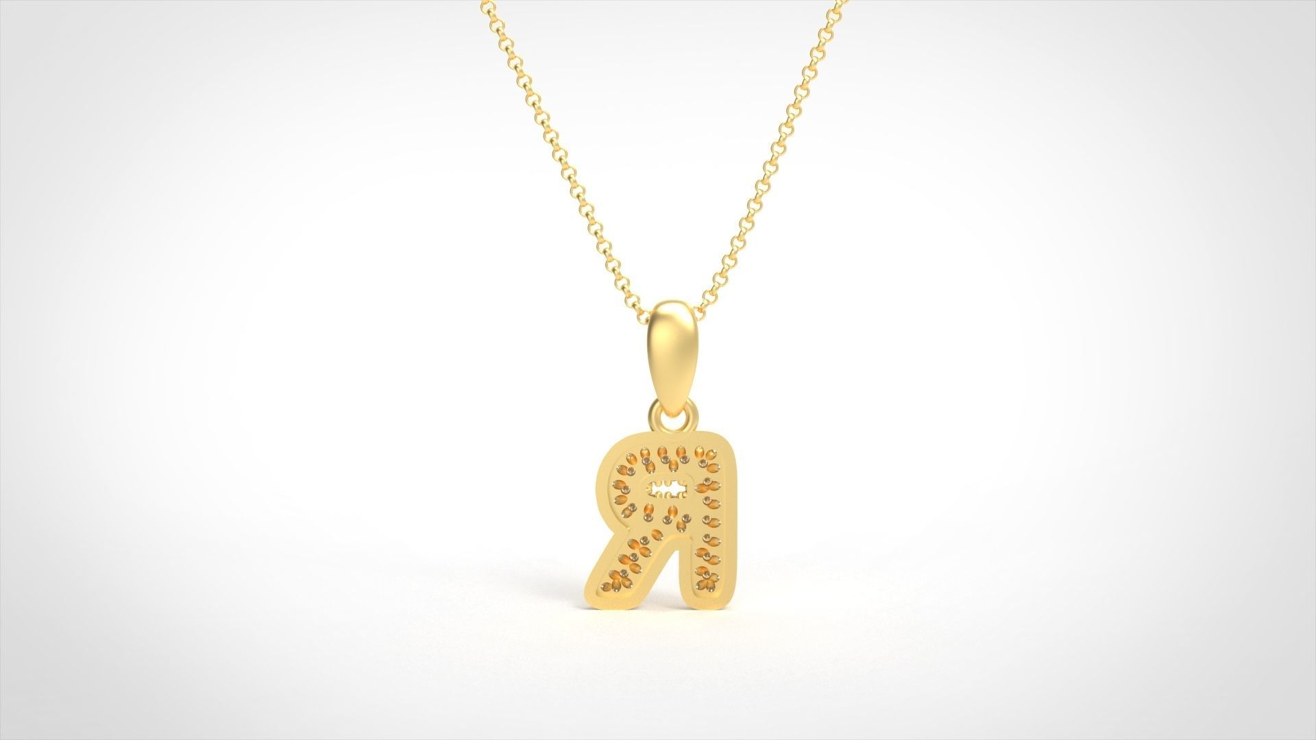 Model 535 Camber Initial R Letter Diamond Pendant 3D print model_4