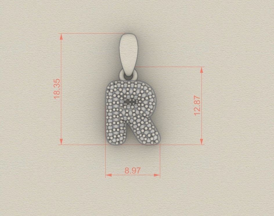 Model 535 Camber Initial R Letter Diamond Pendant 3D print model_7