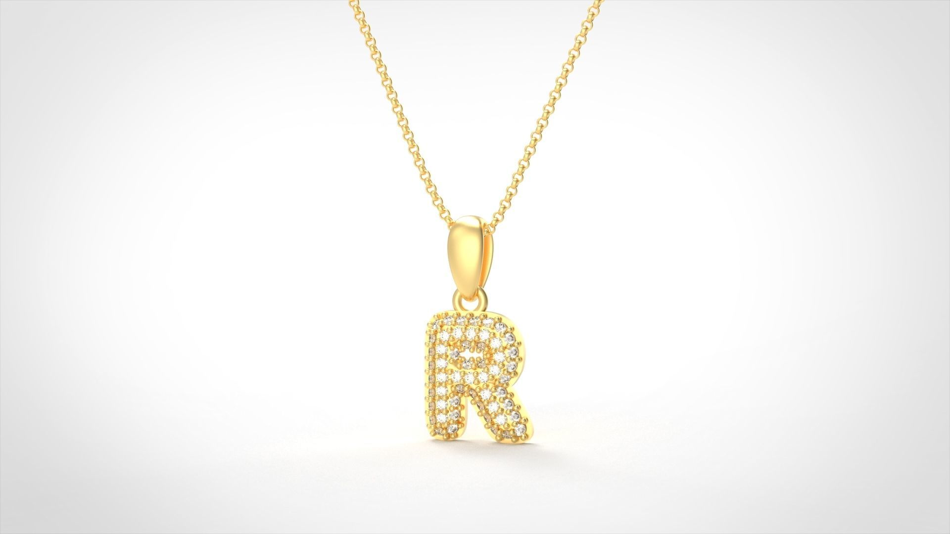 Model 535 Camber Initial R Letter Diamond Pendant 3D print model_2