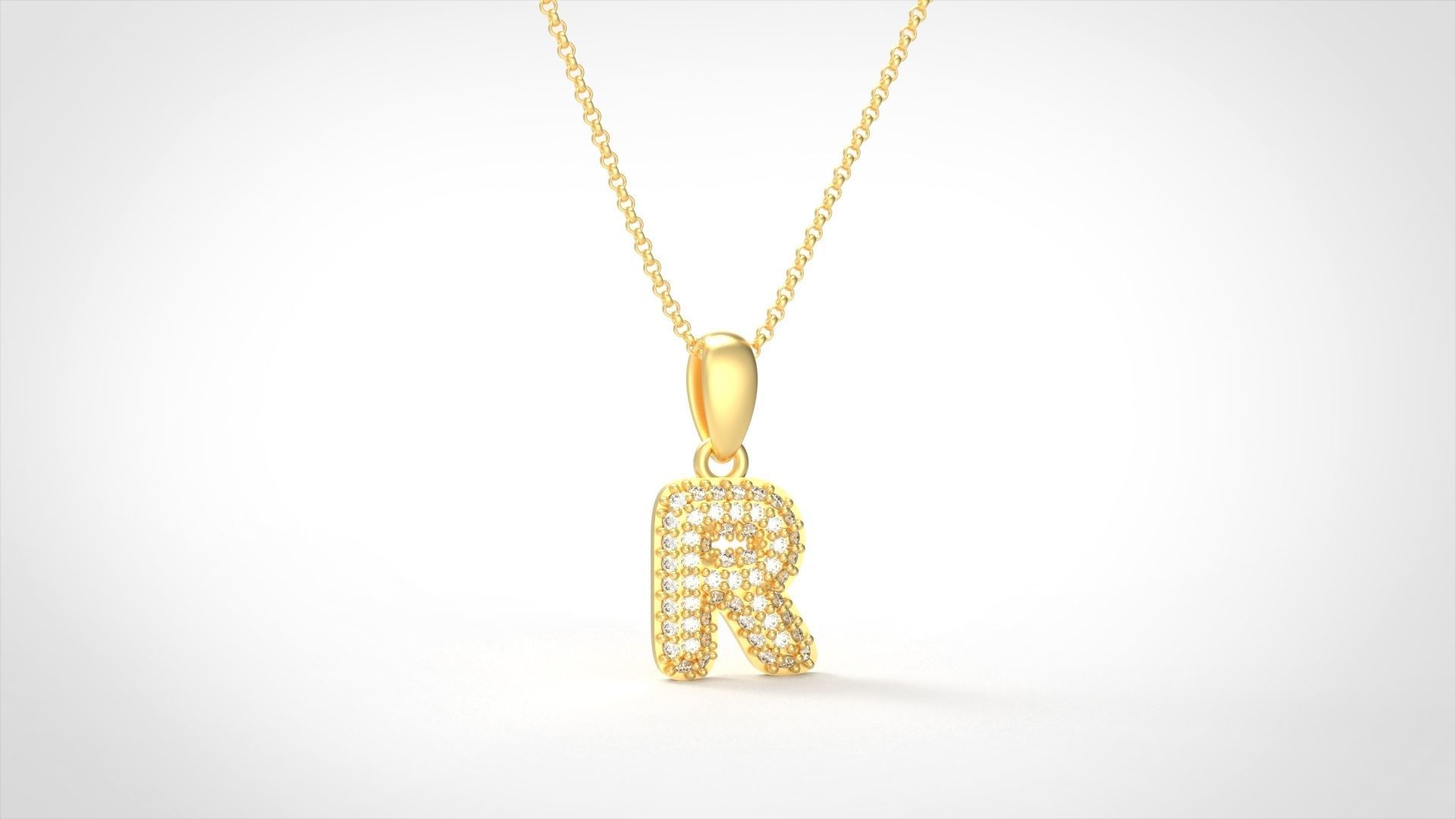 Model 535 Camber Initial R Letter Diamond Pendant 3D print model_1