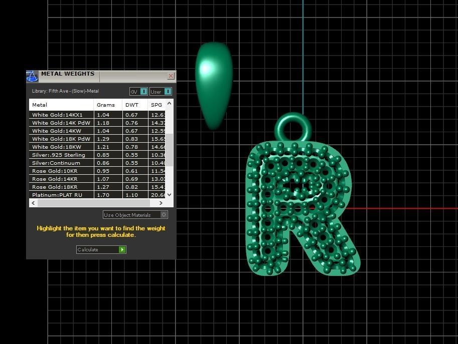 Model 535 Camber Initial R Letter Diamond Pendant 3D print model_14