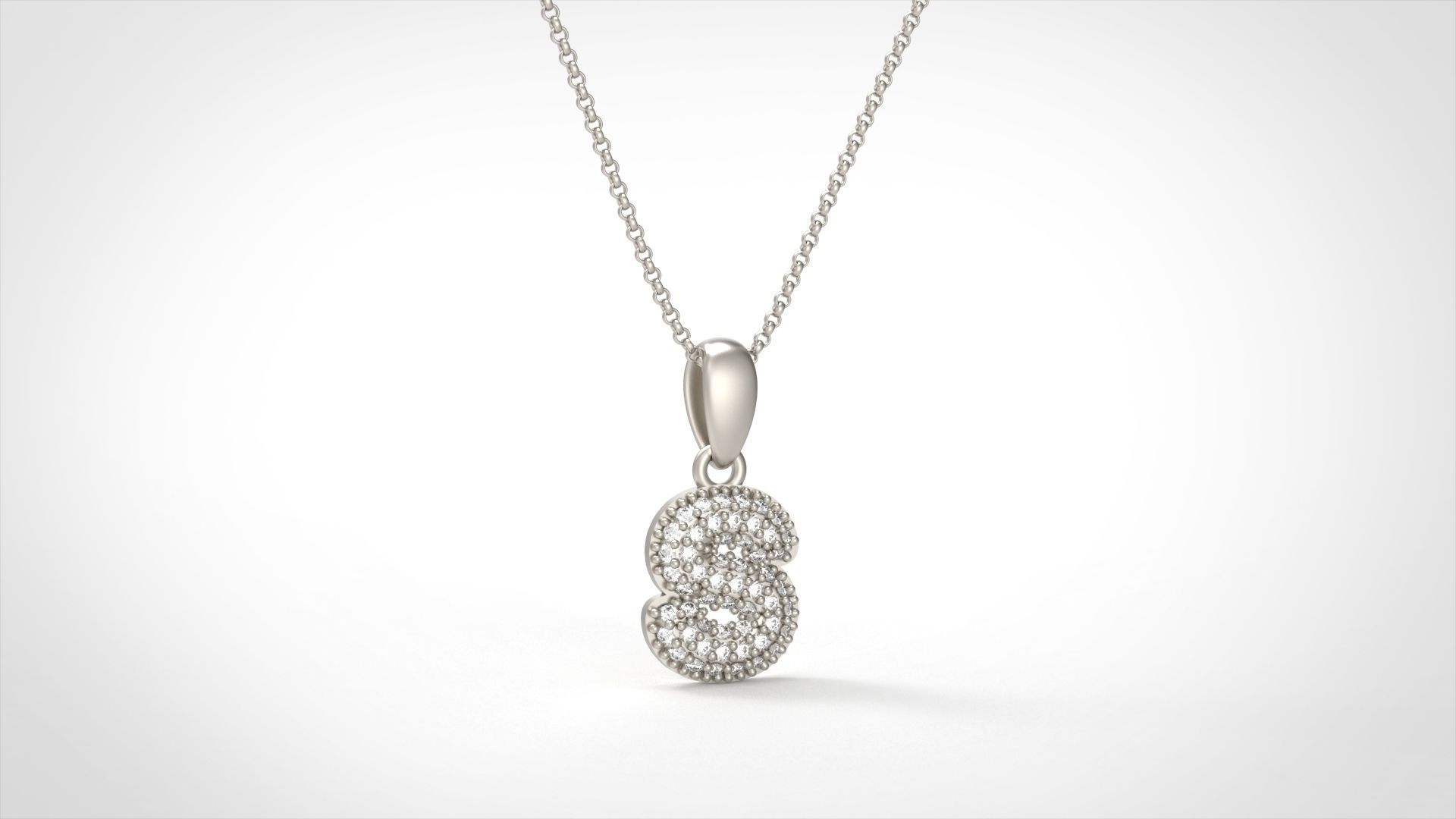 Model 536 Camber Initial S Letter Diamond Pendant 3D print model_4