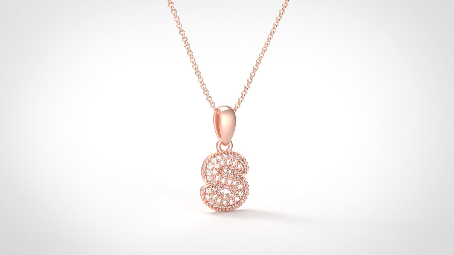 Model 536 Camber Initial S Letter Diamond Pendant 3D print model_6