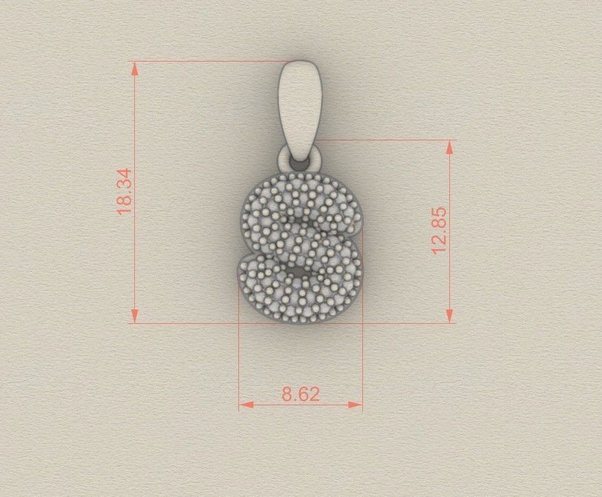 Model 536 Camber Initial S Letter Diamond Pendant 3D print model_7