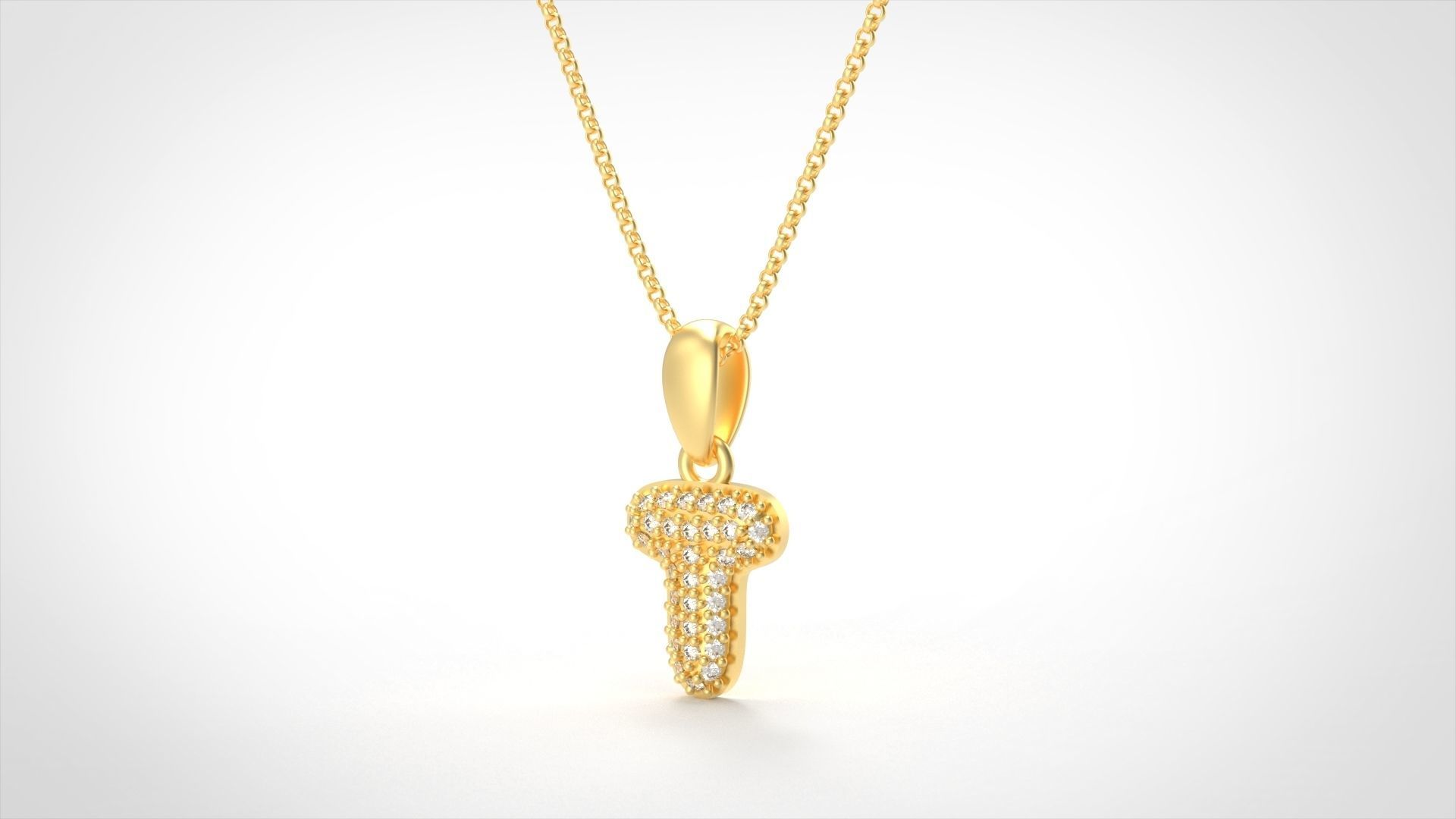 Model 537 Camber Initial T Letter Diamond Pendant 3D print model_2