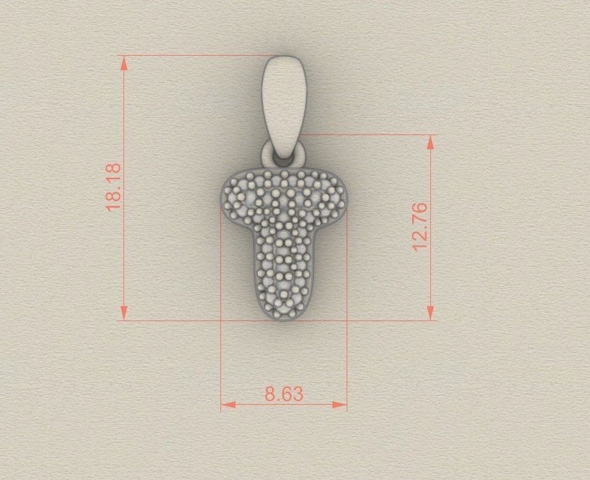 Model 537 Camber Initial T Letter Diamond Pendant 3D print model_7