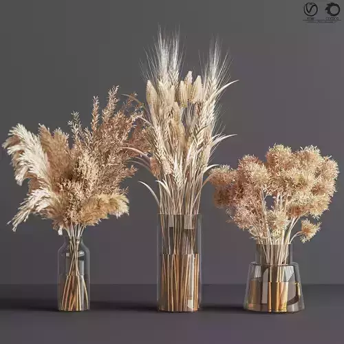 Bouquet02 dried grass in glass vase